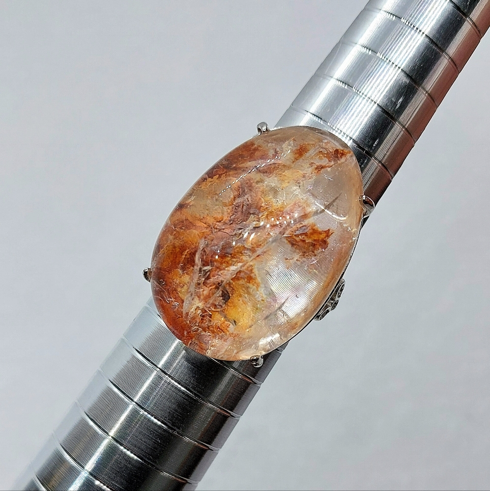 🧡 Rainbow Fire Quartz In Sterling Silver Ring (Adjustable)